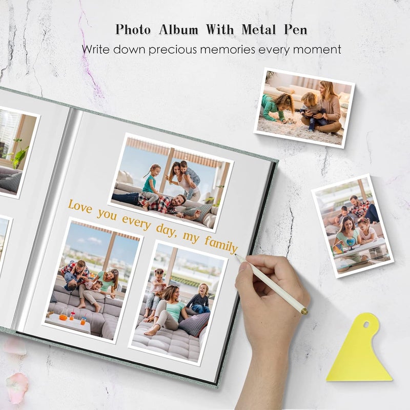 Spbapr ألبوم صور كبير لاصق ذاتي، ألبوم قصاصات DIY لصور 4x6 5x7 8x10، 40 صفحة غلاف قماش لكتاب الذكريات لحفلات الزفاف والعائلة والأطفال والحيوانات الأليفة، مع قلم معدني وأداة قص - Image 5